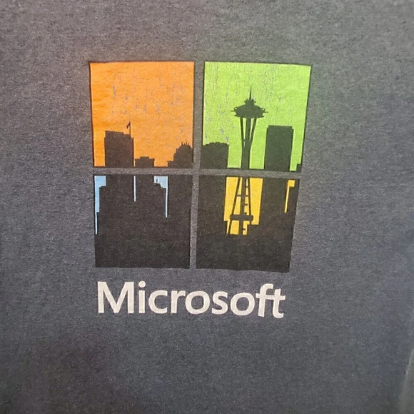 Microsoft Windows Seattle Skyline Graphic T Shirt Men's Gray Short Sleeve Tee - Picture 5 of 5